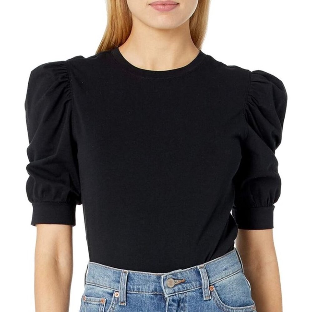 NWT THE DROP women's black puff sleeve top L